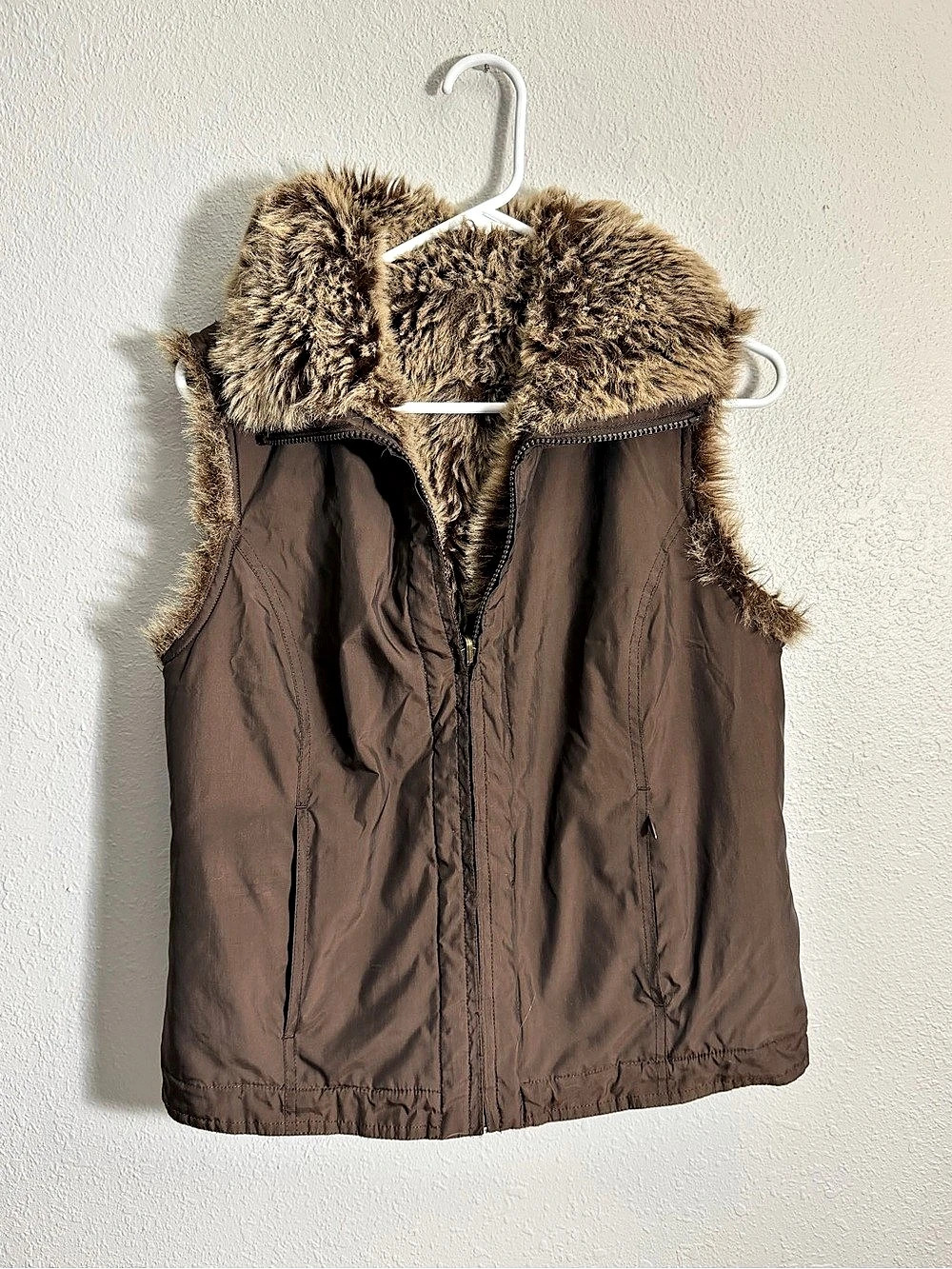 Faded Glory Faux-Fur Vest in Brown Size Medium Like New